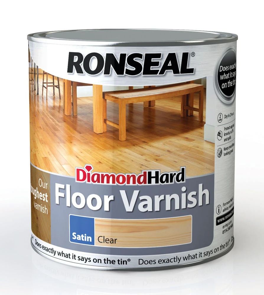 Ronseal Diamond Hard Floor Varnish Satin Clear 2.5L 3 Ronseal Diamond Hard Floor Varnish Satin Clear 2.5L