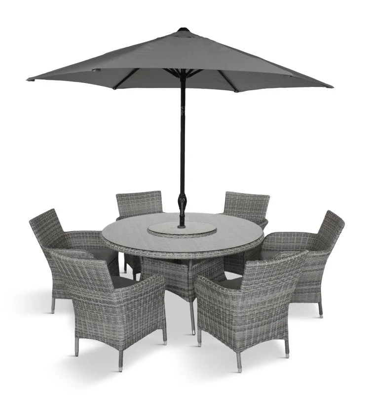 LG Outdoor Monaco Stone 6 Seat Dining Set With Weave Lazy Susan & 3m Parasol 3 LG Outdoor Monaco Stone 6 Seat Dining Set With Weave Lazy Susan & 3m Parasol
