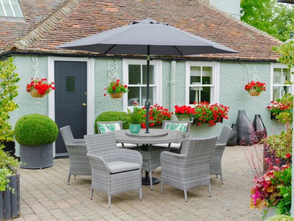 LG Outdoor Monaco Stone 6 Seat Dining Set With Weave Lazy Susan & 3m Parasol 4 LG Outdoor Monaco Stone 6 Seat Dining Set With Weave Lazy Susan & 3m Parasol - Image 2