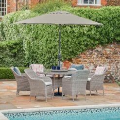 LG Outdoor Monte Carlo Stone 6 Seat Dining Set With Weave Lazy Susan & 3m Parasol 8 LG Outdoor Monte Carlo Stone 6 Seat Dining Set With Weave Lazy Susan & 3m Parasol -Garden Furniture Sales 7815122 mcst set3 2