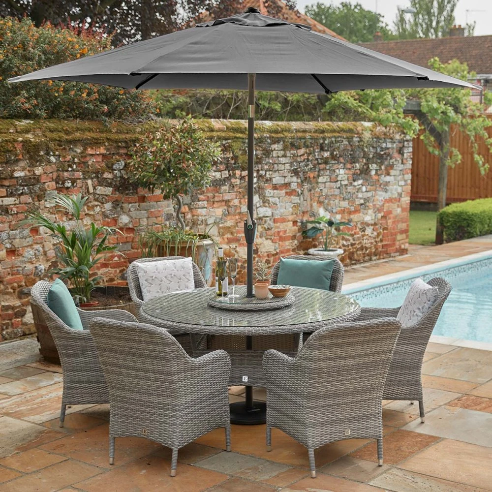 LG Outdoor Monte Carlo Stone 6 Seat Dining Set With Weave Lazy Susan & 3m Parasol 4 LG Outdoor Monte Carlo Stone 6 Seat Dining Set With Weave Lazy Susan & 3m Parasol - Image 2