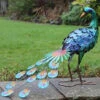 Greenkey Hand Painted Metal Peacock Rear Facing 1 Greenkey Hand Painted Metal Peacock Rear Facing -Garden Furniture Sales Hand Painted Metal Peacock Rear Facing