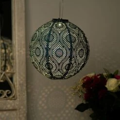 Creekwood Large Round Solar Lantern -Garden Furniture Sales creekwood large round solar lantern moroccan blue 43309