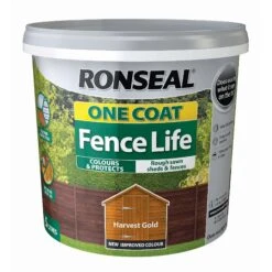 Ronseal One Coat Fence Life 5L -Garden Furniture Sales ronseal one coat fence life harvest gold